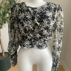 ZARA Floral Chiffon Asymmetrical Crop Top XS NWT
